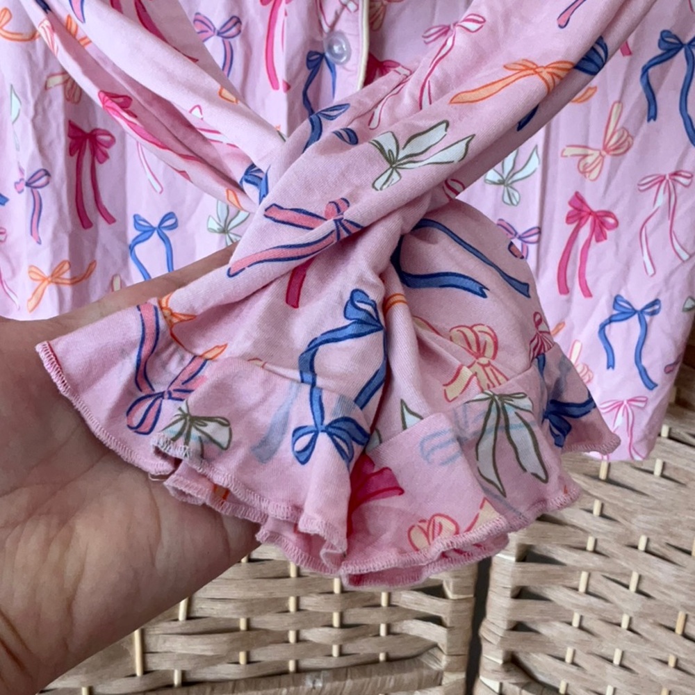 In My Jammers Pink Bow Print Ruffle Two-Piece Pajama Set - Picture 7 of 9